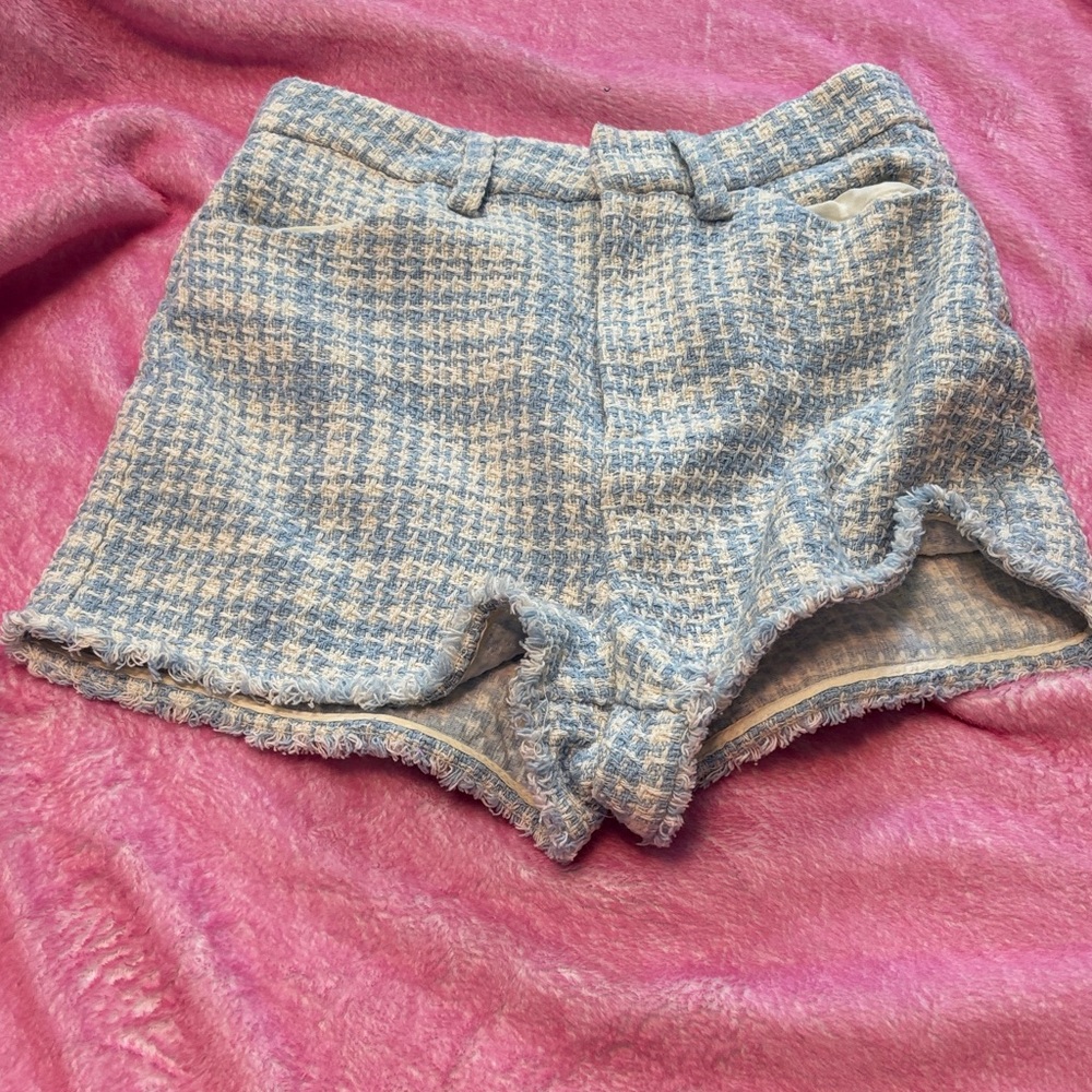 Zara High Waist Blue Tweed Shorts